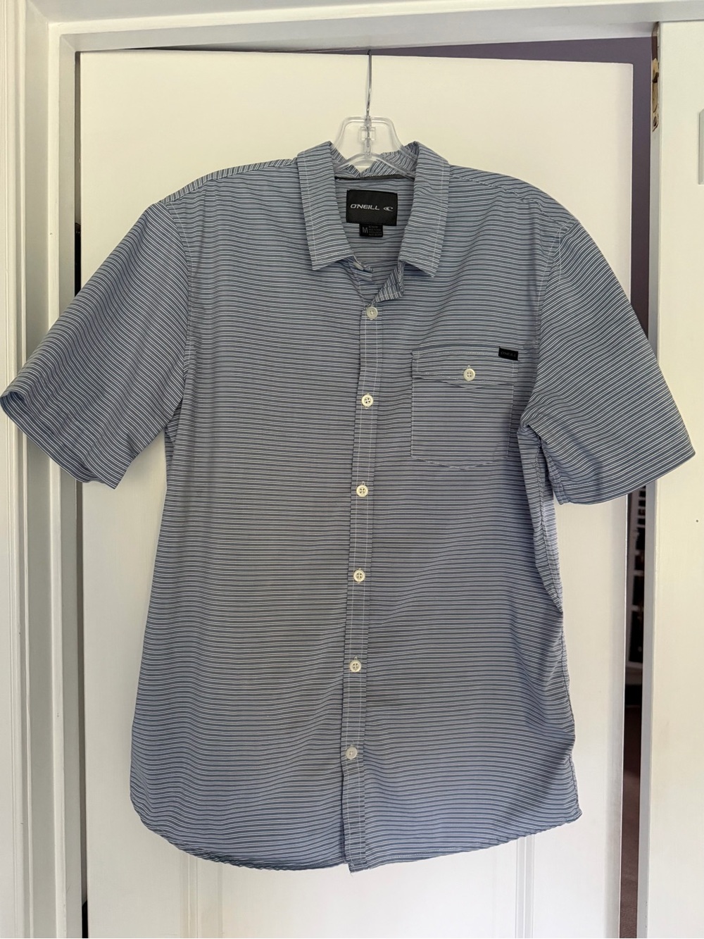 O'Neill Men's Light Blue and Navy Micro-Stripe Short Sleeve Button-Down